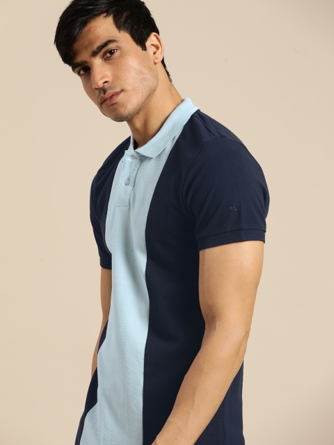 

ether Men Blue Colourblocked Polo Collar T-shirt