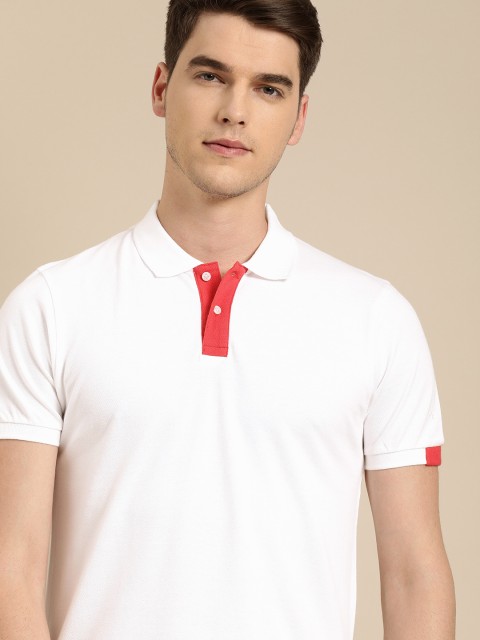

ether Men White Solid Polo Collar T-shirt