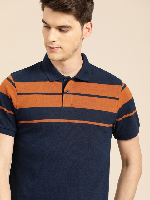 

ether Men Blue & Orange Striped Polo Collar T-shirt