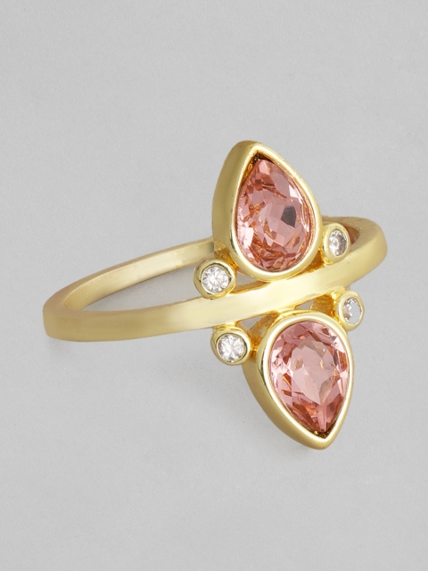 

Accessorize Women Pink Gold-Plated Swarovski Crystal Studded Sparkle Finger Ring