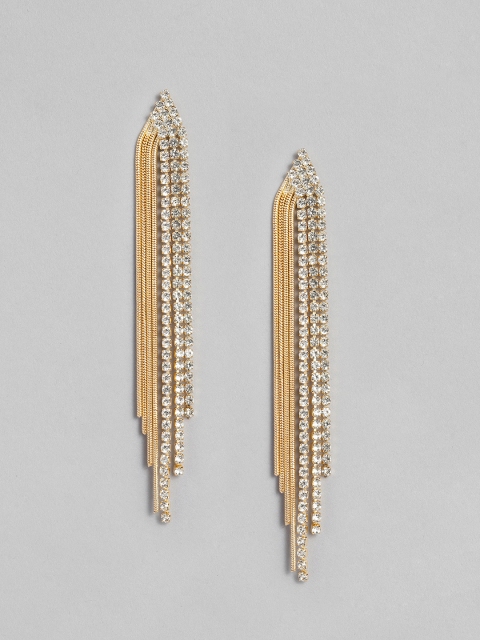 

Accessorize Gold-Toned Stoned Studded Tasselled Contemporary Drop Earrings