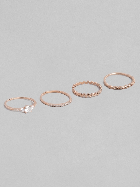 

Accessorize Set Of 4 Rose Gold-Plated CZ Stone Studded Finger Rings