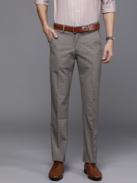 

Louis Philippe Men Grey Slim Fit Self-Checked Formal Trousers