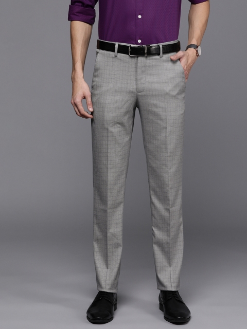 

Louis Philippe Men Grey Slim Fit Self-Checked Formal Trousers