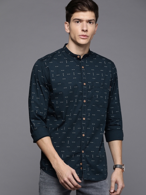 

Louis Philippe Jeans Men Navy Blue & White Super Slim Fit Printed Casual Shirt