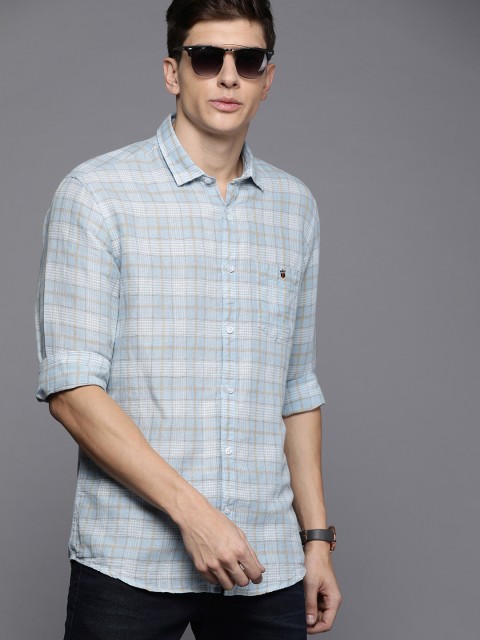 

Louis Philippe Jeans Men Blue & White Slim Fit Checked Casual Shirt