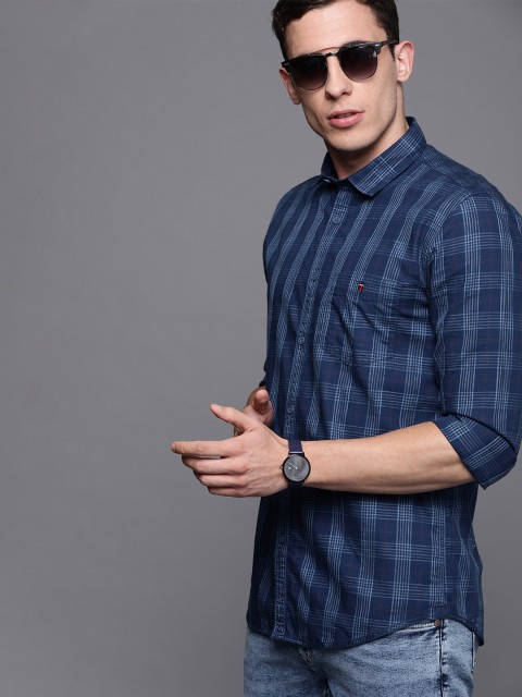 

Louis Philippe Jeans Men Blue Super Slim Fit Checked Casual Shirt