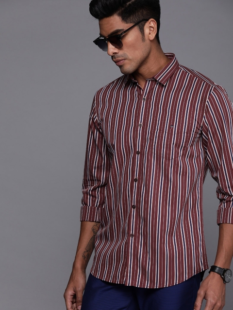 

Louis Philippe Sport Men Maroon & White Super Slim Fit Striped Casual Shirt
