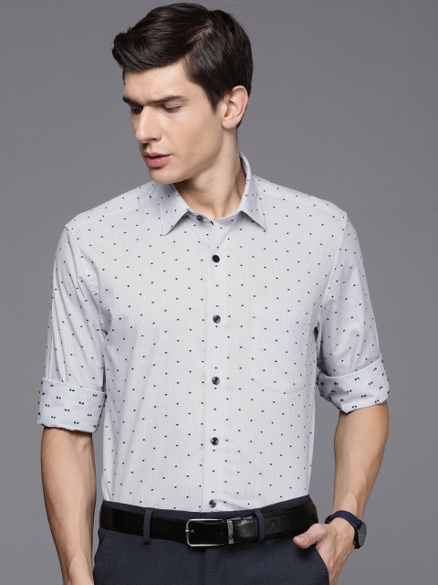 

Louis Philippe Men Grey & Black Slim Fit Self Design Formal Shirt