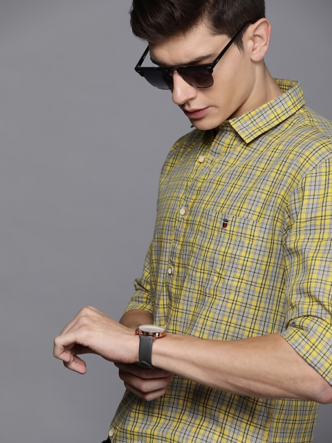 

Louis Philippe Jeans Men Yellow & Blue Super Slim Fit Checked Casual Shirt