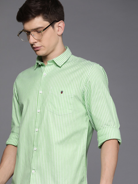 

Louis Philippe Sport Men Green & White Super Slim Fit Striped Casual Shirt