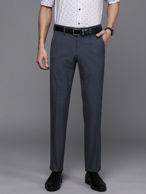 

Louis Philippe Men Navy Blue Slim Fit Self Design Formal Trousers