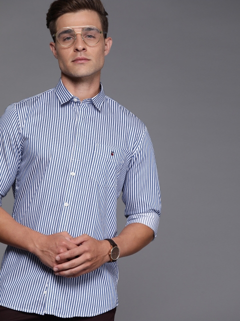

Louis Philippe Sport Men Blue & White Super Slim Fit Striped Casual Shirt