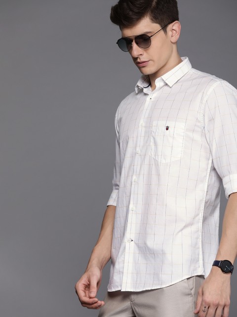 

Louis Philippe Sport Men White & Blue Super Slim Fit Checked Casual Shirt