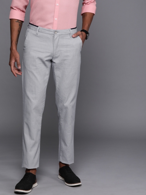 

Louis Philippe Sport Men White & Blue Slim Fit Self Design Regular Trousers
