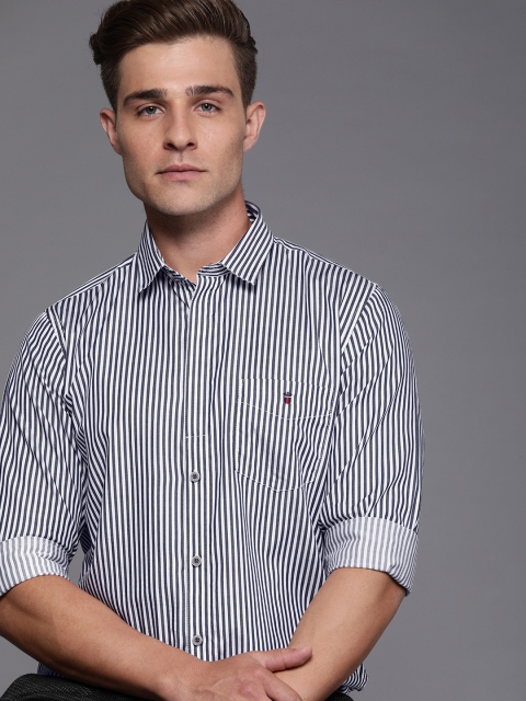 

Louis Philippe Sport Men Navy Blue & White Super Slim Fit Striped Casual Shirt
