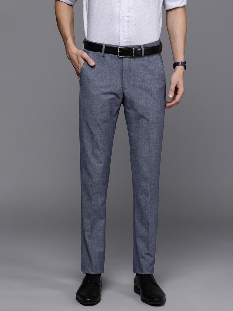 

Louis Philippe Men Blue Slim Fit Self-Checked Formal Trousers