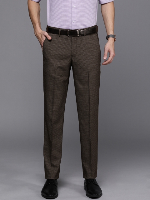 

Louis Philippe Men Brown & Black Slim Fit Self-Checked Formal Trousers