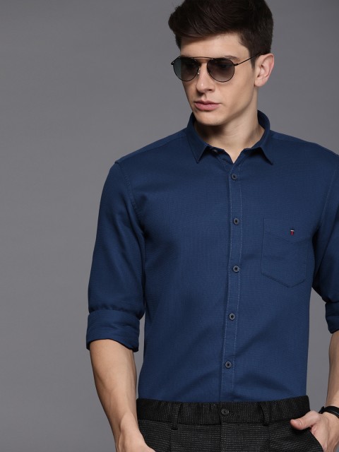 

Louis Philippe Sport Men Navy Blue Super Slim Fit Self Design Smart Casual Shirt