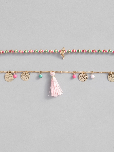 

Accessorize Set Of 2 Beaded Anklets, Gold