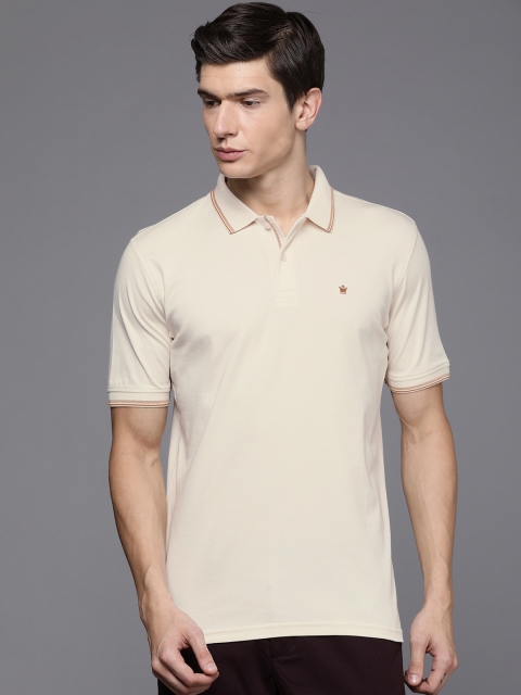 

Louis Philippe Men Cream-Coloured Solid Polo Collar T-shirt