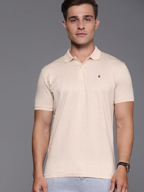 

Louis Philippe Sport Men Beige & Navy Blue Slim Fit Printed Polo Collar T-shirt