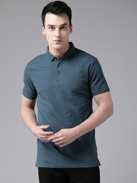 

Louis Philippe Sport Men Teal Blue Printed Polo Collar T-shirt