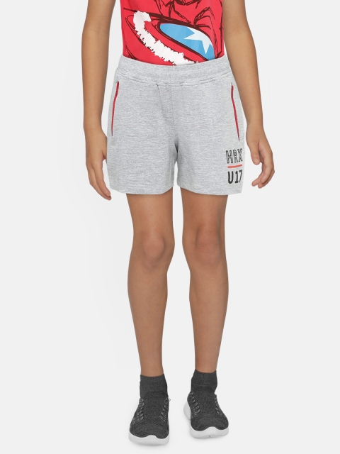 

HRX by Hrithik Roshan Boys Grey Mel Solid Regular Fit Bio wash Lifestyle Shorts, Grey melange