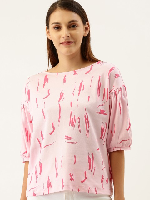 

ether Women Pink Printed Pure Cotton Top