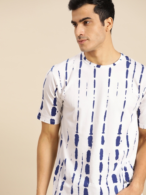 

ether Men White & Blue Dyed Round Neck T-shirt