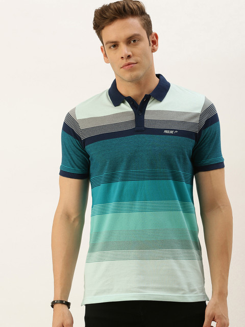 

Proline Active Men Green & Navy Blue Striped Polo Collar T-shirt