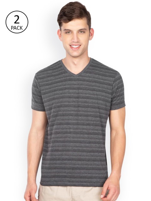 

Jockey Men Charcoal Grey Striped Pack of 2 Lounge T-shirts