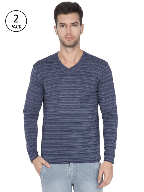 

Jockey Men Navy Blue Striped Pack of 2 T-shirts