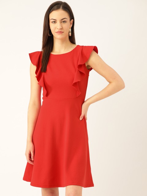 

Madame Women Red Solid A-Line Dress