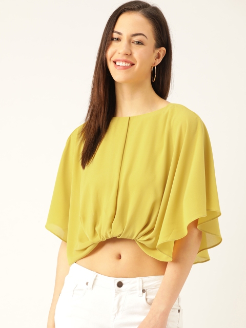 

Madame Women Yellow Solid Twisted Cropped Cape Top