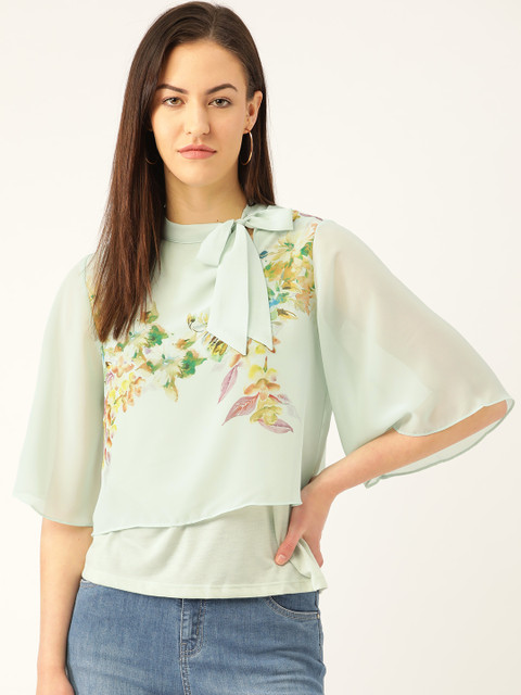 

Madame Women Green & Beige Printed Layered Top