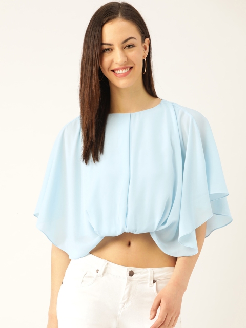 

Madame Women Blue Solid Twisted Cropped Cape Top