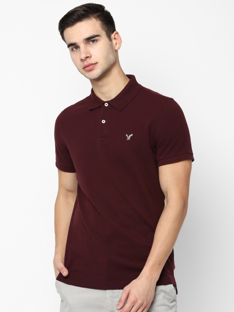 

AMERICAN EAGLE OUTFITTERS Men Maroon Solid Polo Collar T-shirt