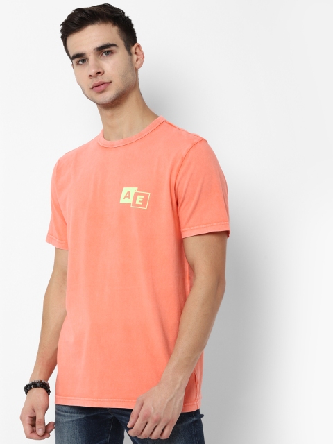 

AMERICAN EAGLE OUTFITTERS Men Peach-Coloured Printed Round Neck Pure Cotton T-shirt