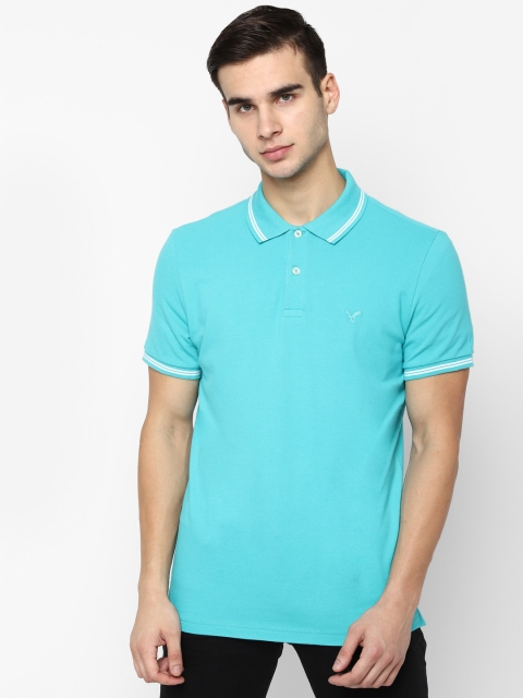 

AMERICAN EAGLE OUTFITTERS Men Blue Solid Polo Collar T-shirt