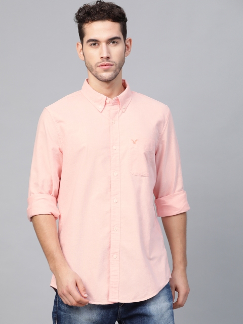 

AMERICAN EAGLE OUTFITTERS Men Peach-Coloured Slim Fit Solid Casual Shirt