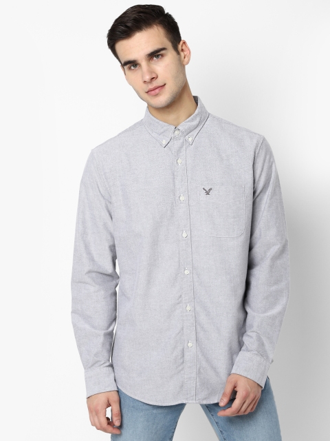 

AMERICAN EAGLE OUTFITTERS Men Grey Solid Casual Shirt