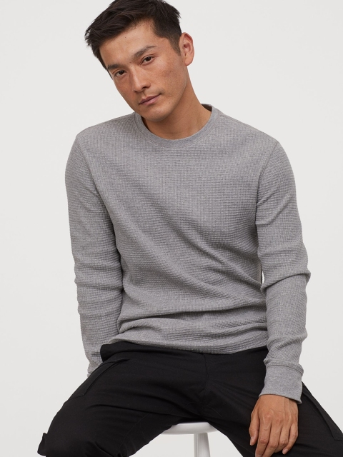 

H&M Grey Melange Waffled Jersey Sustainable Top