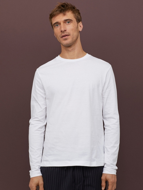 

H&M Men White Solid Long-Sleeved Regular Fit Sustainable Top