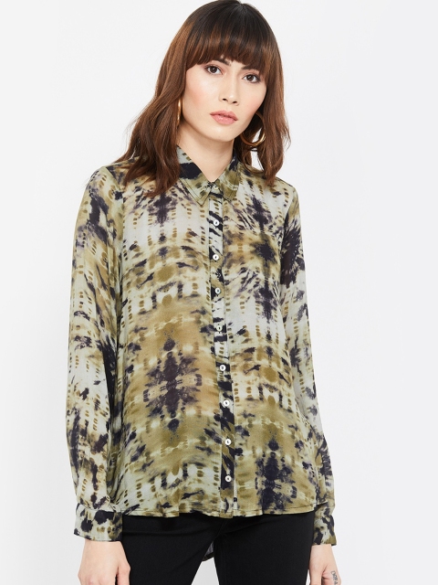 

CODE by Lifestyle Women Olive Green Printed Shirt Style Top