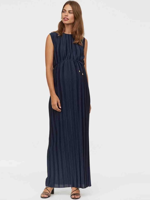 

H&M Women Navy Blue MAMA Pleated Long Sustainable Dress