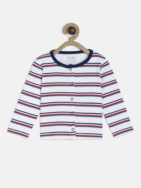 

Aomi Infant White & Navy Blue Striped Round Neck Jhabla