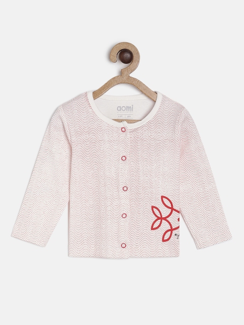 

Aomi Infant White & Red Printed Round Neck Jhabla