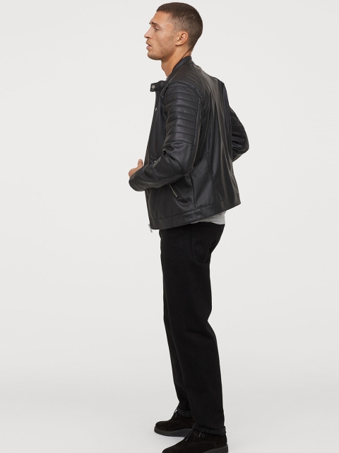 

H&M Men Black Solid Biker Jacket