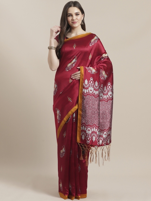 

7Rainbow Maroon & Grey Digital Printed Mysore Silk Saree